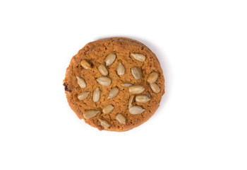 Fresh baked oatmeal cookie on a white