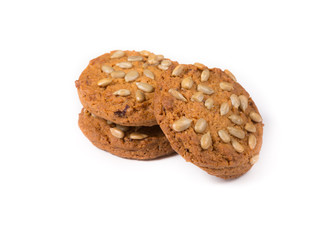 Fresh baked oatmeal cookie on a white