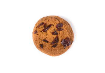 Fresh baked oatmeal cookie on a white