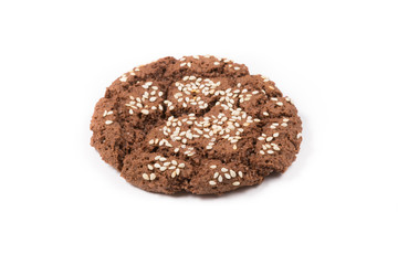 Fresh baked oatmeal cookie on a white