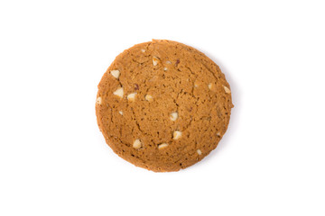 Fresh baked oatmeal cookie on a white
