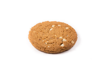 Fresh baked oatmeal cookie on a white