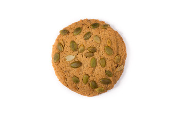 Fresh baked oatmeal cookie on a white