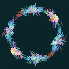 Beautiful wreath in blue tones.Elegant vector floral collection. Can be used for greeting card or wedding invitation, natural cosmetics, health care, yoga center and other design