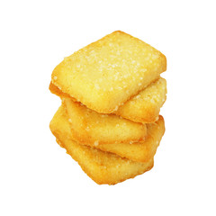 rectangular butter cookies with sugar on top isolated on white background included clipping path