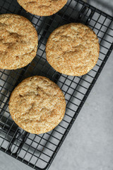 Closeup of freshly baked Snickerdoodle cookies
