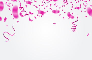 Many Falling Pink Tiny Confetti Isolated On White Background. Vector