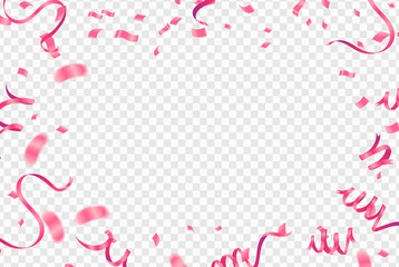 Many Falling Pink Tiny Confetti Isolated On White Background. Vector