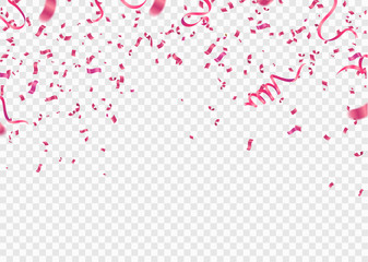 Many Falling Pink Tiny Confetti Isolated On White Background. Vector