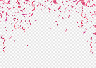 Many Falling Pink Tiny Confetti Isolated On White Background. Vector