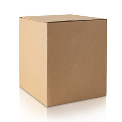 Cardboard box isolated on white background. Side view