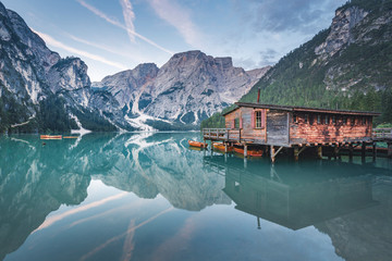 Braies Lake, Fanes Sennes Braies Natural Park, Dolomites, South Tyrol, Italy