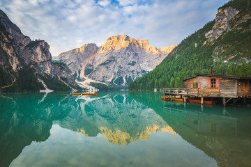 Braies Lake, Fanes Sennes Braies Natural Park, Dolomites, South Tyrol, Italy