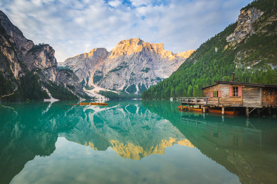 Braies Lake, Fanes Sennes Braies Natural Park, Dolomites, South Tyrol, Italy © stefanotermanini
