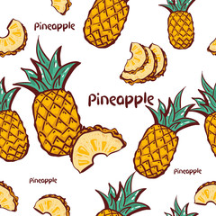 Hand drawn vector seamless pattern. Pineapple Exotic tropical fruit sketch style.for invitations, greeting cards, blogs, posters, background For Fashion print textile fabric covers wallpapers wrap