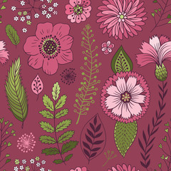Seamless pattern with floral romantic elements. Vector illustration. Endless texture for season spring and summer design. Can be used for wallpaper, textile, gift wrap, greeting card background.