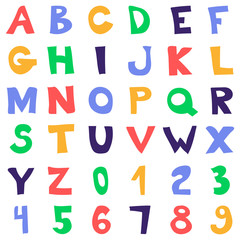 Vector funny cartoon hand drawn marker colorful uppercase alphabet.