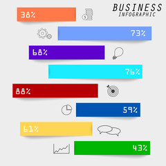 Vector Infographic Web Template with Color graph paper ribbons with percent informations and icons