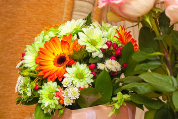 Bouquet of white and orange gerberas