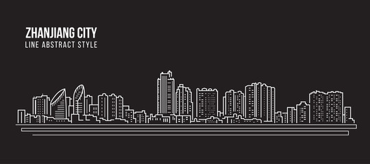 Fototapeta premium Cityscape Building Line art Vector Illustration design - Zhanjiang city