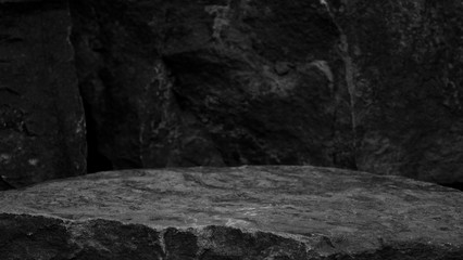 A Rock Mineral Product Display Shelf, Showing a Rough Texture to the Platform with a Blurred...