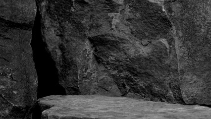 A Rock Mineral Product Display Shelf, Showing Middle Focus to the Platform with a Blurred Rough...