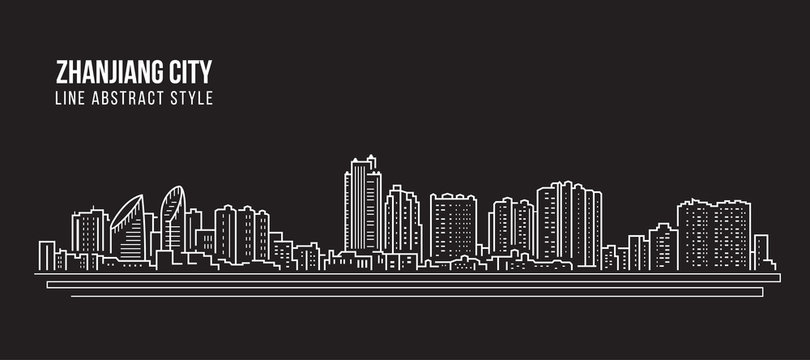 Cityscape Building Line art Vector Illustration design -  Zhanjiang city