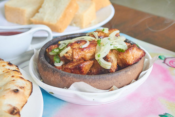 Shish kebab from pork on a skewe