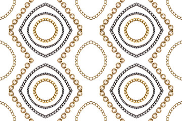 Golden and blue chain on white. Luxury pattern.