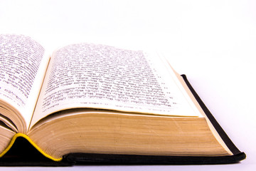 Opened hebrew Bible, isolated on white background