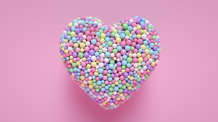 A Lot Of Colorful Candy Balls In The Form Of Heart Isolated On The Pink Background - Valentine's Day - 3D Illustration