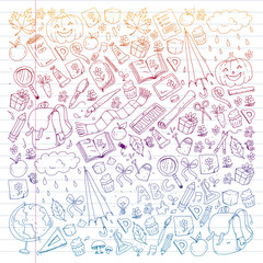 Back to school vector pattern. Education icons for children.