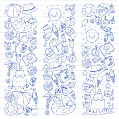Fototapeta na wymiar Vector seamless pattern with travel and beach icons.
