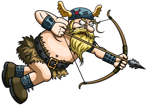 Viking Cupid / Illustration cartoon bearded cupid in a winged helmet with a bow and arrow