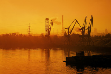 Industrial landscape at sunset