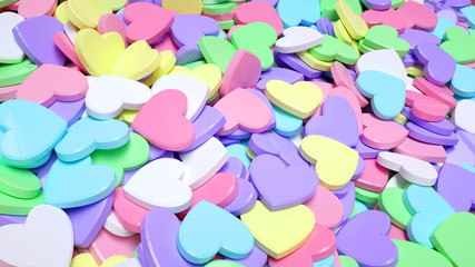 Colorful Heart Candies (Sweets). Background Concept - Valentine's Day - 3D Illustration