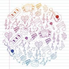 Music background for patterns. Vector illustration with musical instruments.