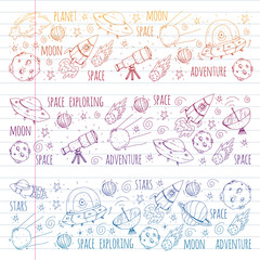 Space vector illustration. Science, technology pattern. Rocket and spaceships.