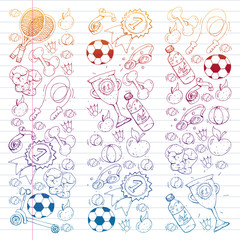 Vector pattern with sport elements. Fitness, games, exercises.