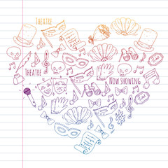 Theatre vector illustration. Entertaiment, cinema, stage, event. Background for banners, posters.