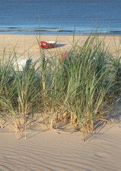 Dünengras, Strand mit Boot