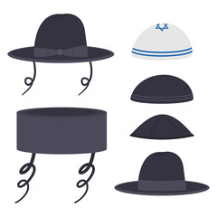 Jewish traditional hats vector cartoon set isolated on white background.