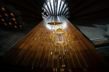 MEXICO CITY, MEXICO - JANUARY 30 2019 - Pilgrims at Guadalupe Cathedral