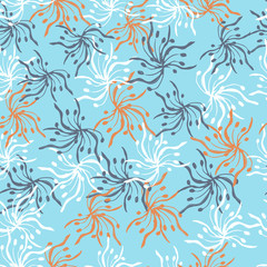 Fototapeta na wymiar Background of abstract flowers on a blue background. Endless textures.