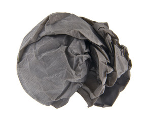 wad of crumpled gray paper isolated on white background