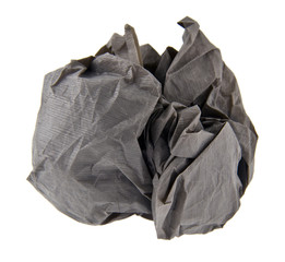 wad of crumpled gray paper isolated on white background