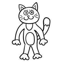 Cartoon doodle linear cat character isolated on white background. Vector illustration.