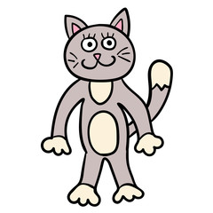 Cartoon doodle linear cat character isolated on white background. Vector illustration.