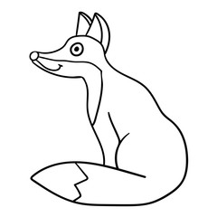 Cartoon doodle linear sitting fox isolated on white background. Vector illustration.