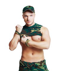 handsome striptease dancer wearing camouflage